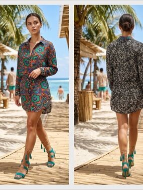RACHEL Rachel Roy Multicolor Paisley & Abstract Print Shirt Mini Dress
